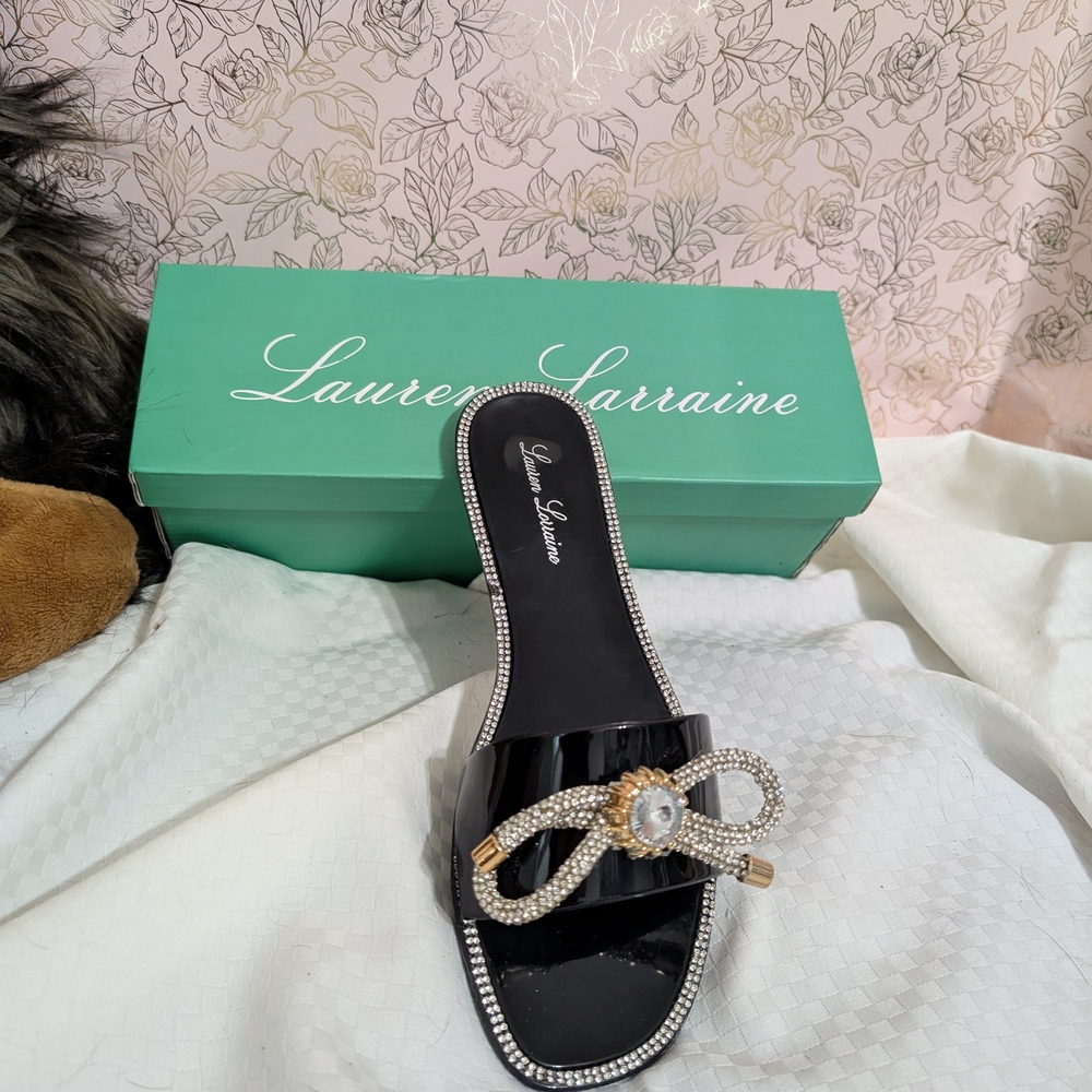 Lauren Lorraine Black Embellished Women's Slide Sandals